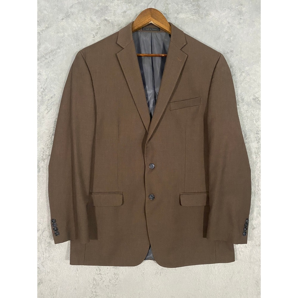 Calvin Klein Blazer‎ Mens 44L Brown Solid Two Button Double Vent Sport Coat